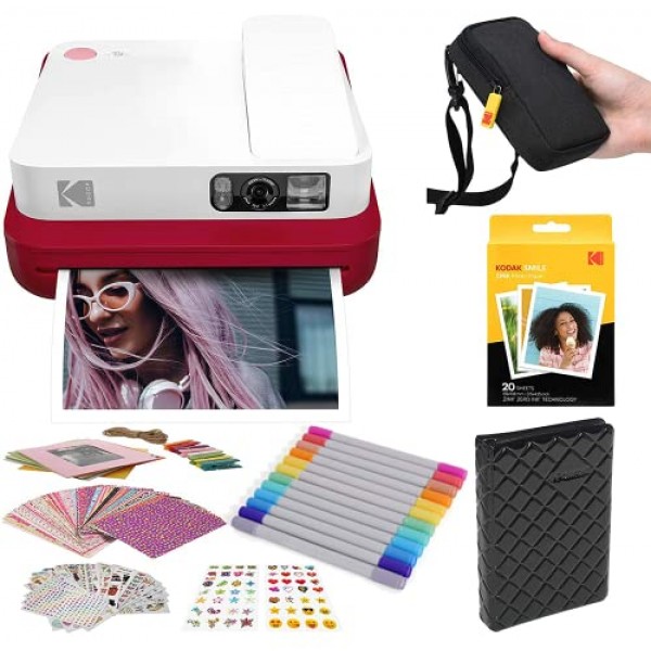 KODAK Smile 클래식 디지털 즉석 카메라(Bluetooth 포함)(빨간색) 스티커 번들