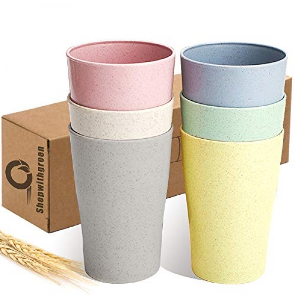 shopwithgreen 13.5온스 밀짚 컵, 깨지지 않는 음료수 잔 쌓을 수 있음 | 재사용 가능한 물 텀블러, 커피, 와인, 캠핑, BPA 프리용 머그 세트 | 식기세척기 및 전자레인지 금고
