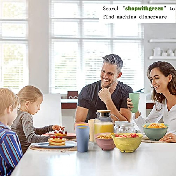 shopwithgreen 13.5온스 밀짚 컵, 깨지지 않는 음료수 잔 쌓을 수 있음 | 재사용 가능한 물 텀블러, 커피, 와인, 캠핑, BPA 프리용 머그 세트 | 식기세척기 및 전자레인지 금고