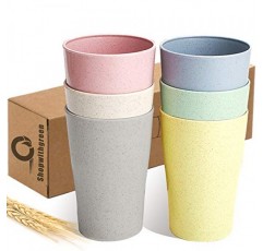 shopwithgreen 13.5온스 밀짚 컵, 깨지지 않는 음료수 잔 쌓을 수 있음 | 재사용 가능한 물 텀블러, 커피, 와인, 캠핑, BPA 프리용 머그 세트 | 식기세척기 및 전자레인지 금고