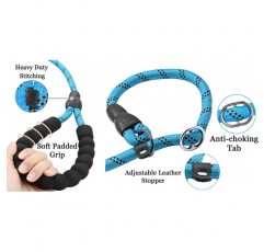 Moonpet 개 가죽 끈 리트리버 가죽 끈 (Stop Moxon Leash 포함) 작은 개, 180cm, 파란색 6 FT * 0.3 ''작은 개 파란색 용 칼라 조절 가능한 가죽 끈이있는 내구성있는 부드러운 반사