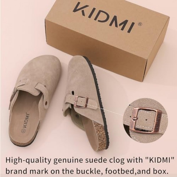 KIDMI 여성용 스웨이드 클로그 가죽 뮬 코르크 풋베드 샌들 아치 지지대가 있는 감자 신발