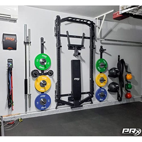 PRx 퍼포먼스 벽걸이형 바벨 보관 랙 - 가정용 및 상업용 체육관을 위한 공간 절약형 2바 홀더, 미국산, 내구성이 뛰어난 피트니스 장비, 운동 및 차고 체육관 액세서리