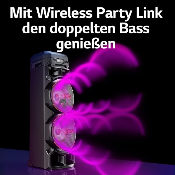 LG XBOOM RNC9, 스피커 4개 포함 양방향 사운드 시스템(돌비 오디오, 노래방 및 DJ 기능, 조명), 블랙[2023년식]