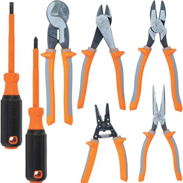Klein Tools 9421R 1000V 절연 플라이어 도구 세트(플라이어 3쌍, 케이블 커터, 와이어 스트리퍼 및 스크루드라이버 2개 포함), 7피스