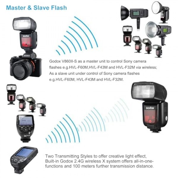 Sony용 Godox V860II V860II-S 플래시, 2.4G 무선 TTL 플래시, 650개의 최대 전력 플래시, 1/8000s HSS Speedlite Sony, Godox XProII-S TTL 무선 플래시 트리거, Sony 카메라와 호환 가능