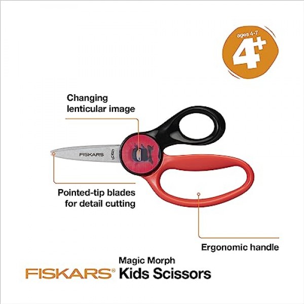 FISKARS® Magic Morph 어린이 가위 - 기울일 때 이미지 이동 - 4세 이상을 위한 뾰족한 팁 - 재미있는 닌자 디자인 - 학용품으로 돌아가기