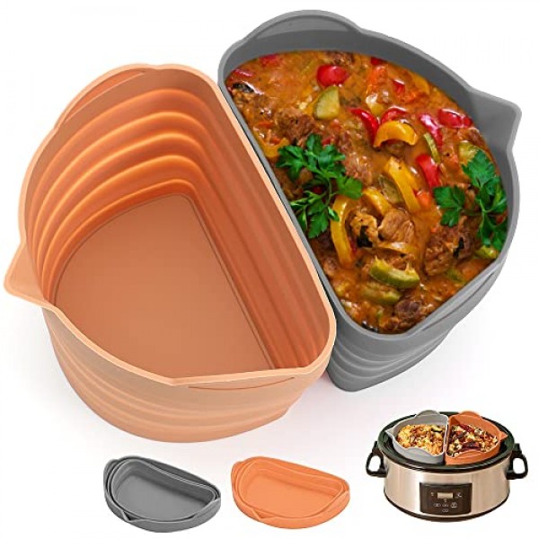 OFUN 슬로우 쿠커 디바이더 라이너 6-8 QT 적합, 실리콘 도기 냄비 라이너 재사용 가능한 냄비 디바이더 삽입 요리 액세서리 - 식기세척기 사용 가능, 누출 방지, BPA 없음(