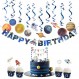 태양계 파티 장식 생일 축하 배너 우주 행성 케이크 토퍼와 소용돌이 매달려 어린이 생일 파티 용품 12 Pcs Easy Joy
