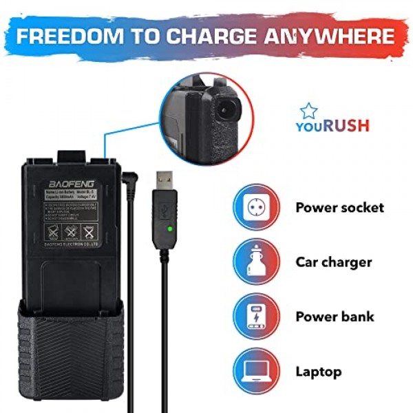 휴대용 햄 라디오 2팩 BAOFENG UV-5R 8W 듀얼 밴드 양방향 라디오(확장 배터리 포함) BL-5L 3800mAh 끈 및 USB 프로그래밍 케이블 및 USB 충전기 케이블 포함, 챠프 지원, 미국 보