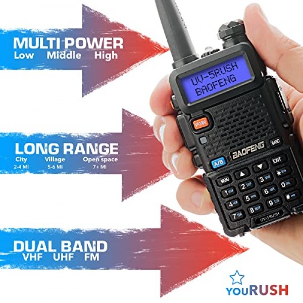 휴대용 햄 라디오 2팩 BAOFENG UV-5R 8W 듀얼 밴드 양방향 라디오(확장 배터리 포함) BL-5L 3800mAh 끈 및 USB 프로그래밍 케이블 및 USB 충전기 케이블 포함, 챠프 지원, 미국 보