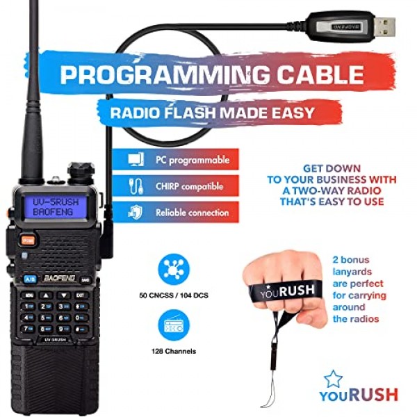 휴대용 햄 라디오 2팩 BAOFENG UV-5R 8W 듀얼 밴드 양방향 라디오(확장 배터리 포함) BL-5L 3800mAh 끈 및 USB 프로그래밍 케이블 및 USB 충전기 케이블 포함, 챠프 지원, 미국 보