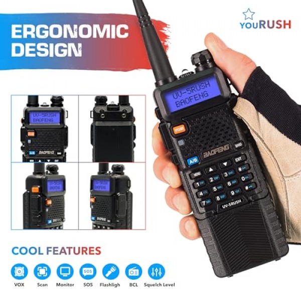 휴대용 햄 라디오 2팩 BAOFENG UV-5R 8W 듀얼 밴드 양방향 라디오(확장 배터리 포함) BL-5L 3800mAh 끈 및 USB 프로그래밍 케이블 및 USB 충전기 케이블 포함, 챠프 지원, 미국 보