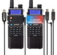 휴대용 햄 라디오 2팩 BAOFENG UV-5R 8W 듀얼 밴드 양방향 라디오(확장 배터리 포함) BL-5L 3800mAh 끈 및 USB 프로그래밍 케이블 및 USB 충전기 케이블 포함, 챠프 지원, 미국 보