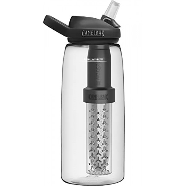 CamelBak eddy+ 정수 필터 물병 by LifeStraw 통합 2단계 필터 빨대 - 하이킹, 배낭 여행, 여행 및 비상 대비용