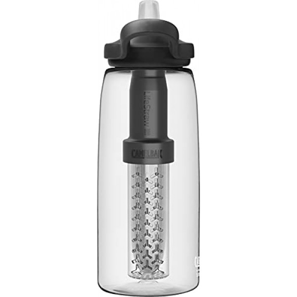 CamelBak eddy+ 정수 필터 물병 by LifeStraw 통합 2단계 필터 빨대 - 하이킹, 배낭 여행, 여행 및 비상 대비용