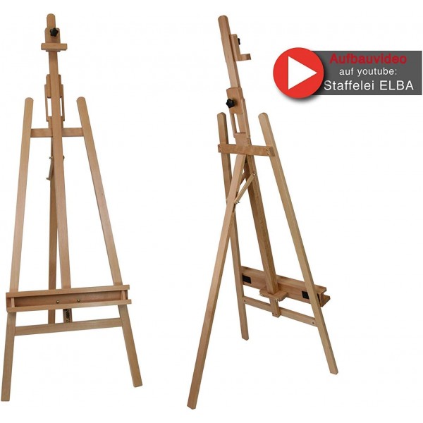 Paintersisters Academy 이젤 ELBA, 시작 높이 40-105cm, 들것 프레임 최대 120cm용, 너도밤나무 FSC®로 만든 스튜디오 이젤, 나무 이젤