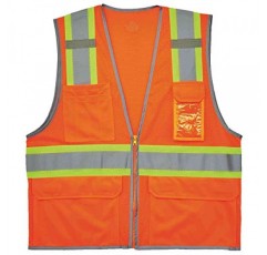 Ergodyne - 24135 GloWear 8246Z ANSI 고가시성 반사 바인딩이 있는 2톤 메쉬 안전 조끼, 주황색, 대형/대형