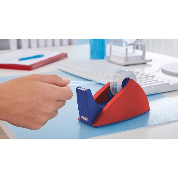 tesa Easy Cut 데스크 디스펜서 Professional - 접착 테이프 롤용 재충전 가능 테이프 디스펜서 크기 33 m x 19 mm - 19 mm x 33 m 롤용 레드/블루 레드/블루의 미끄럼 방지