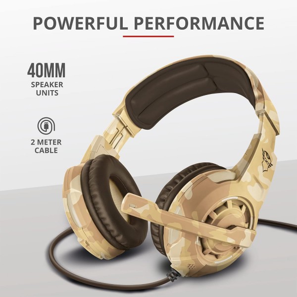 Trust Gaming GXT 310D Radius 게이밍 헤드셋(조정 가능한 마이크 포함, PS4, Xbox One 및 PC용) 사막 카모