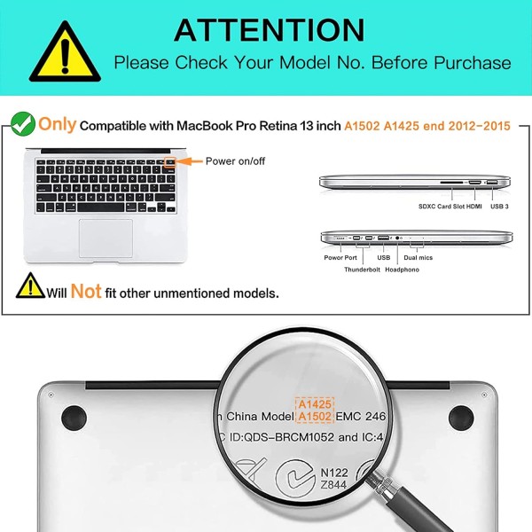 MacBook Pro Retina 13과 호환되는 MOSISO 케이스 - MacBook Pro Retina 13인치 레거시와 호환되는 플라스틱 하드 쉘 케이스(모델: A1502 및 A1425)(2015년 - 2012년 말 출시), 투명/크리스탈