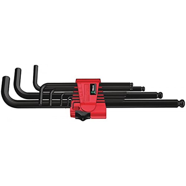 Wera - 5073596001 육각형 950 PKL/9 BM SB L 키 세트, BlackLaser, 볼펜 육각 키, 9개