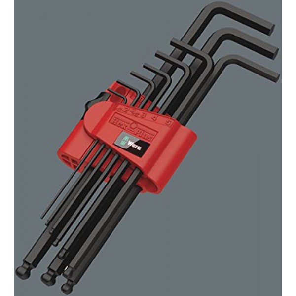 Wera - 5073596001 육각형 950 PKL/9 BM SB L 키 세트, BlackLaser, 볼펜 육각 키, 9개
