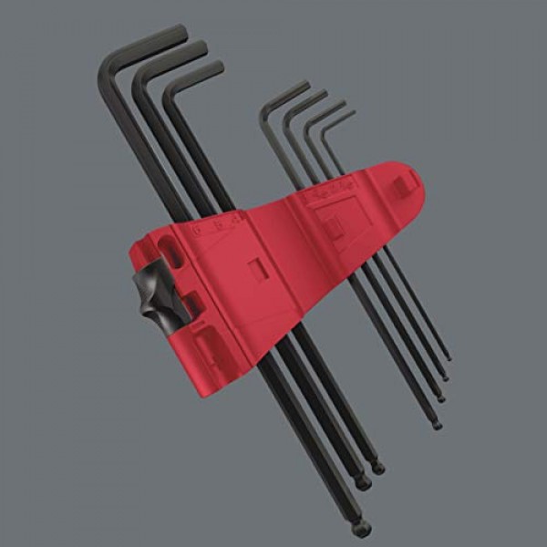 Wera - 5073596001 육각형 950 PKL/9 BM SB L 키 세트, BlackLaser, 볼펜 육각 키, 9개