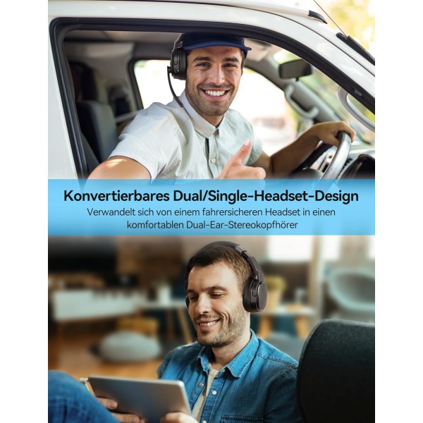 마이크가 있는 TECKNET Bluetooth 헤드셋, USB 동글 소음 제거 싱글 및 듀얼 이어 헤드셋 무선, 3가지 EQ 음악 모드, 콜 센터용 PC 헤드셋, 사무실, 트럭 운전사, Zoom, Microsoft Team