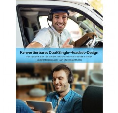 마이크가 있는 TECKNET Bluetooth 헤드셋, USB 동글 소음 제거 싱글 및 듀얼 이어 헤드셋 무선, 3가지 EQ 음악 모드, 콜 센터용 PC 헤드셋, 사무실, 트럭 운전사, Zoom, Microsoft Team
