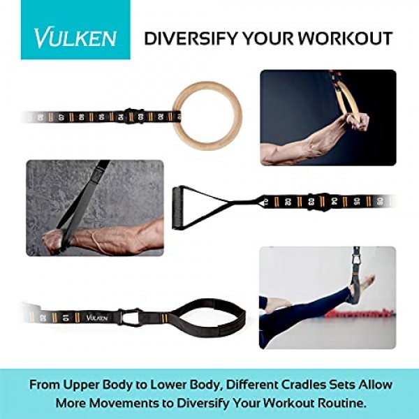 조정 가능한 번호가 매겨진 스트랩이 있는 Vulken 나무 체조 링. 1.1'' 코어 운동 및 체중 훈련을 위한 올림픽 링. 운동용 손잡이가 있는 홈 체육관 링 1600파운드
