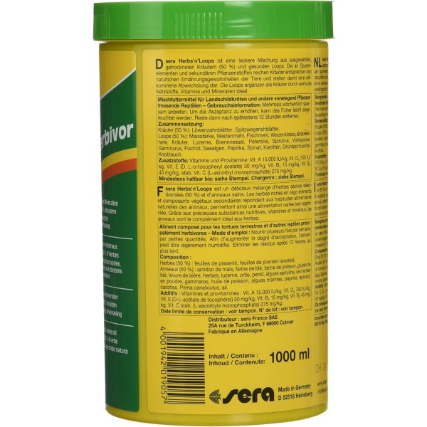 sera Herbs and Loops Nature 1,000ml(120g) - 종에 적합한 다양한 맛있는 허브 및 Raffy Vital Nature 1,000ml(190g) - 초식성 파충류를 위한 다양한 허브 Raffy Vital Nature 번들 1,000ml