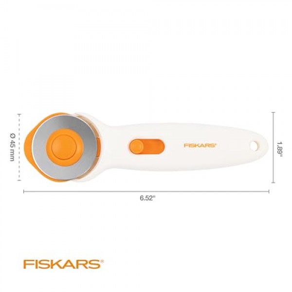 Fiskars 직물용 45mm 로터리 커터 - 프리미엄 스틱 로터리 커터 - 공예 용품 - 공예, 봉제 및 퀼팅 프로젝트 - 화이트