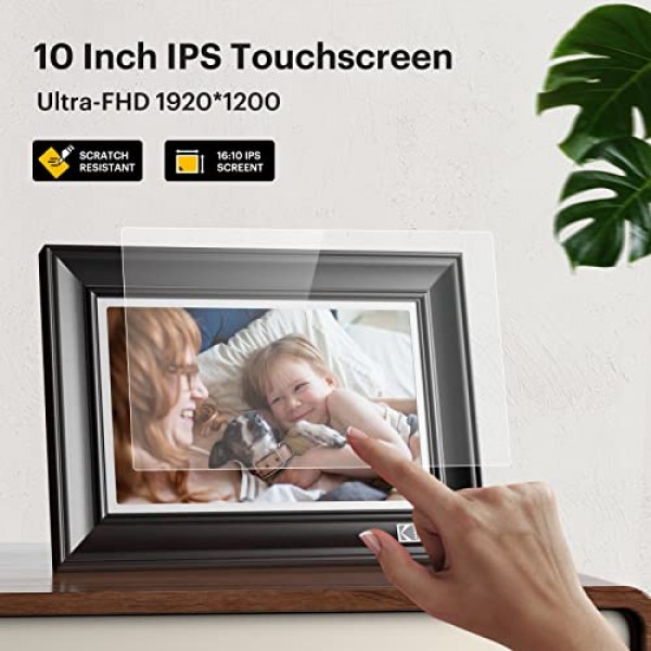 KODAK 디지털 액자 10인치(32GB 메모리 포함) WLAN 디지털 액자, FHD 1920 x 1200 터치 스크린을 갖춘 목재 전자 액자, 사랑하는 사람과 사진, 비디오, 음악 공유
