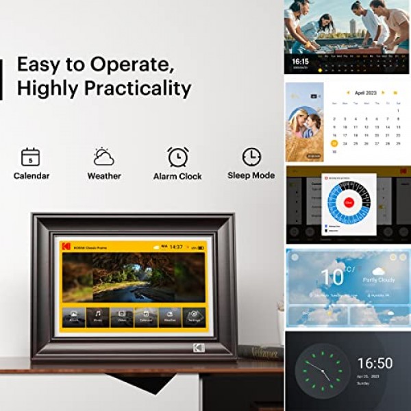 KODAK 디지털 액자 10인치(32GB 메모리 포함) WLAN 디지털 액자, FHD 1920 x 1200 터치 스크린을 갖춘 목재 전자 액자, 사랑하는 사람과 사진, 비디오, 음악 공유