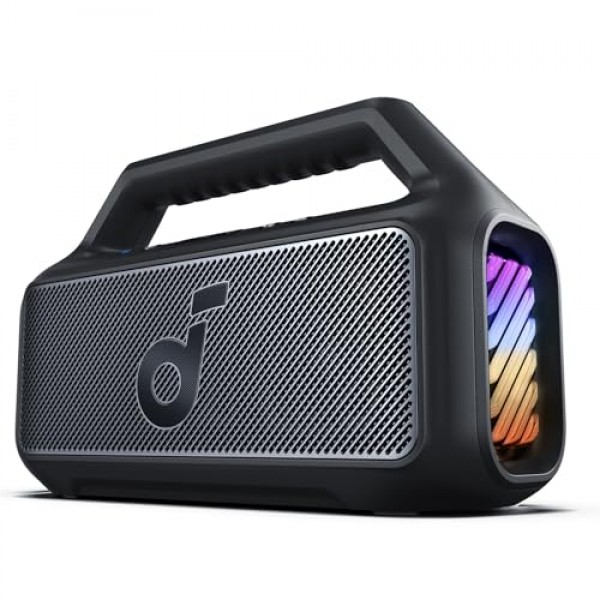 soundcore Boom 2 실외 스피커, 80W, 서브우퍼, BassUp 2.0, 24H 재생 시간, IPX7 방수, 플로팅 가능, RGB 조명, USB-C, 맞춤형 EQ, Bluetooth 5.3, 야외용, 캠핑, 해변 및 뒷마당용 휴대용