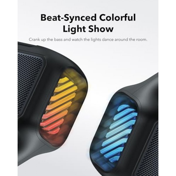 soundcore Boom 2 실외 스피커, 80W, 서브우퍼, BassUp 2.0, 24H 재생 시간, IPX7 방수, 플로팅 가능, RGB 조명, USB-C, 맞춤형 EQ, Bluetooth 5.3, 야외용, 캠핑, 해변 및 뒷마당용 휴대용