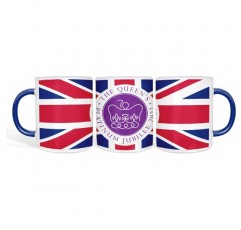 Print Maniacs Queens Platinum Jubilee Mug Gift Merchandise Memorabilia Souvenir 2022 Memorial Her Majesty 70 Years Union Jack Keepsake Street Garden Party Cup (Blue Fill Mug)