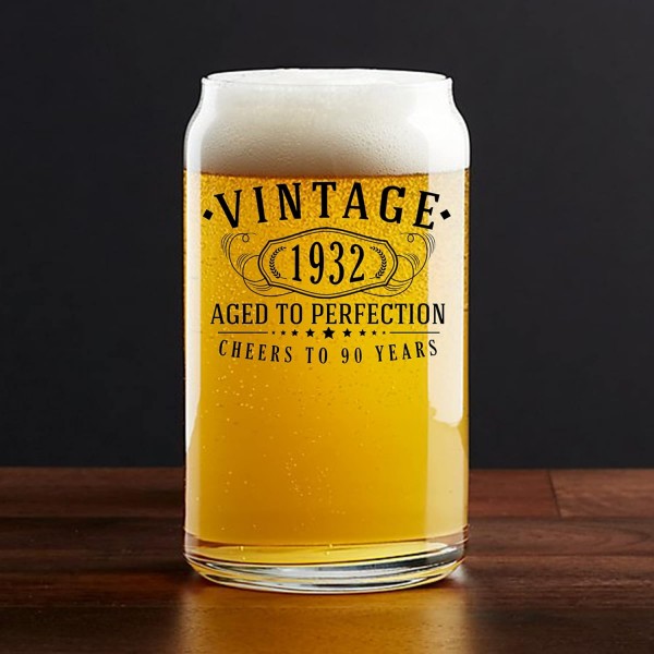 빈티지 1932 인쇄 16oz 맥주 캔 유리 - 완벽함을 추구하는 90주년 선물 - 90주년 기념