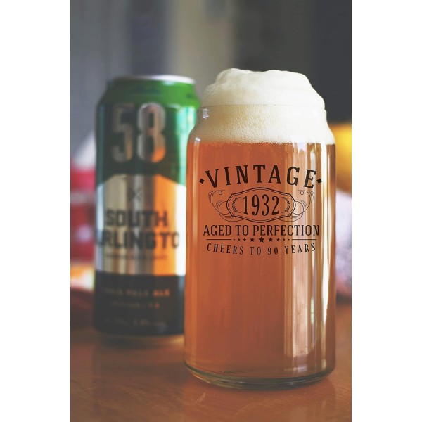 빈티지 1932 인쇄 16oz 맥주 캔 유리 - 완벽함을 추구하는 90주년 선물 - 90주년 기념