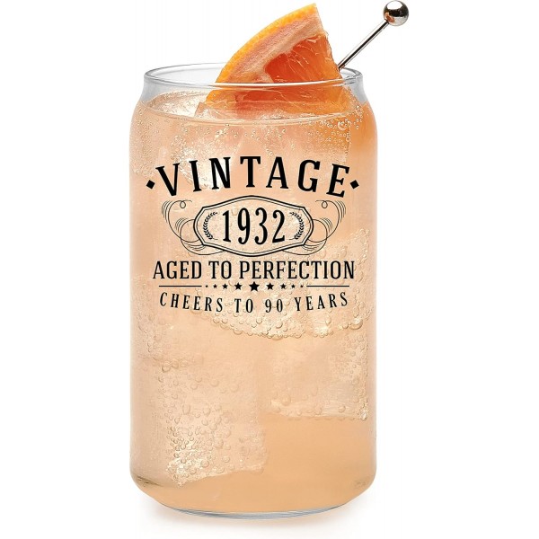 빈티지 1932 인쇄 16oz 맥주 캔 유리 - 완벽함을 추구하는 90주년 선물 - 90주년 기념