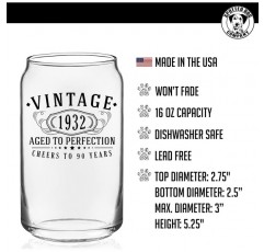 빈티지 1932 인쇄 16oz 맥주 캔 유리 - 완벽함을 추구하는 90주년 선물 - 90주년 기념