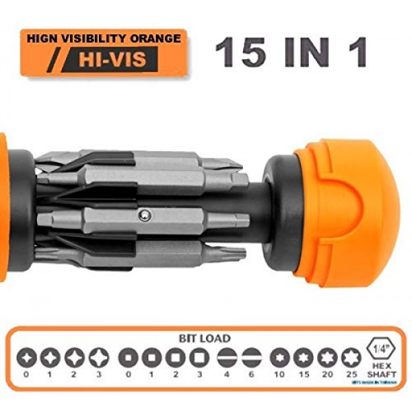 Megapro Hi Vis 오리지널 멀티 비트 드라이버 15 in 1 높은 가시성 오렌지 미국 151HVO
