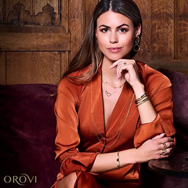 Orovi Jewellery 여성용 클래식 라운드 골든 후프 이어링, 옐로우 골드/화이트 골드 9캐럿(375) 골드로 제작된 우아한 접이식 후프 이어링, 후프 직경 14mm