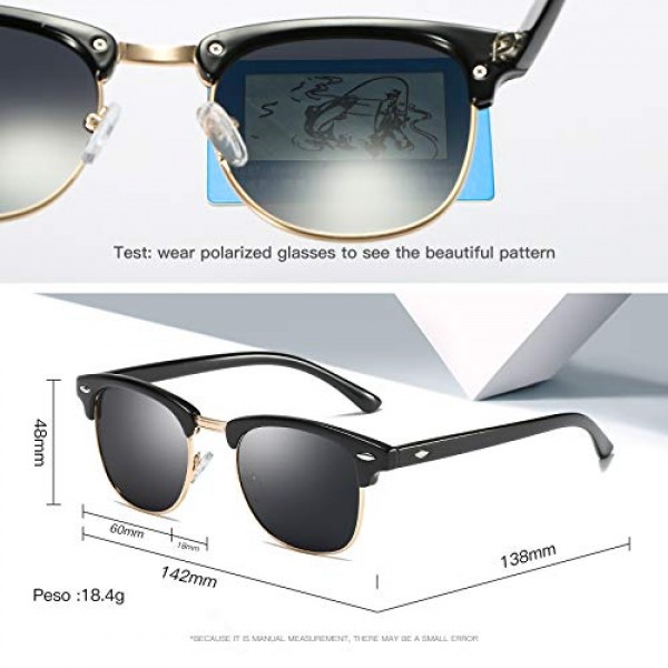 HILBALM 3 팩 여성용 편광 선글라스 Men Horn Edge UV400 Retro Edge Semi Rimless
