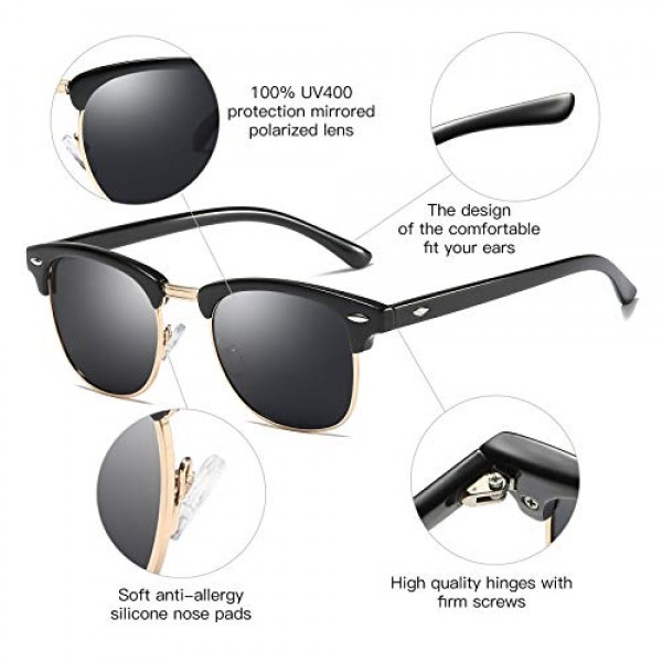 HILBALM 3 팩 여성용 편광 선글라스 Men Horn Edge UV400 Retro Edge Semi Rimless