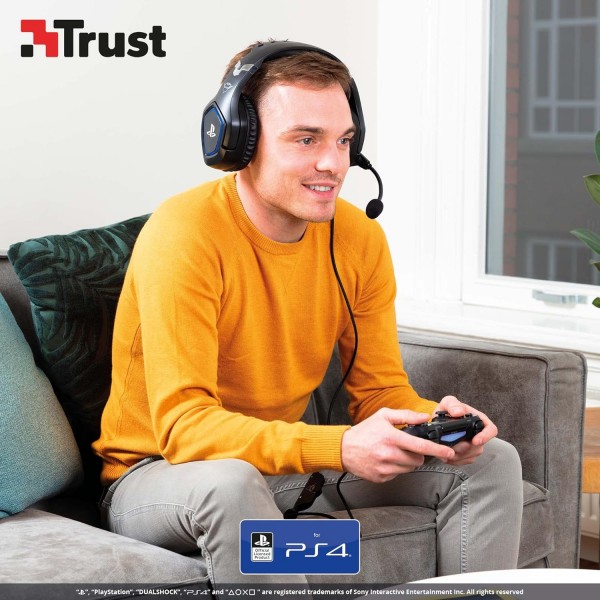 Trust Gaming Headset GXT 488 Forze - Playstation 공식 라이선스 - PS4 및 PS5 헤드셋, 접이식 마이크 및 조절식 헤드밴드, 3.5mm, 케이블 포함 오버이어 헤드폰 - 블랙 Forze 유선 헤드셋
