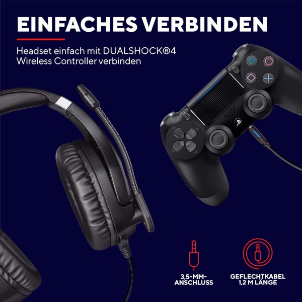 Trust Gaming Headset GXT 488 Forze - Playstation 공식 라이선스 - PS4 및 PS5 헤드셋, 접이식 마이크 및 조절식 헤드밴드, 3.5mm, 케이블 포함 오버이어 헤드폰 - 블랙 Forze 유선 헤드셋