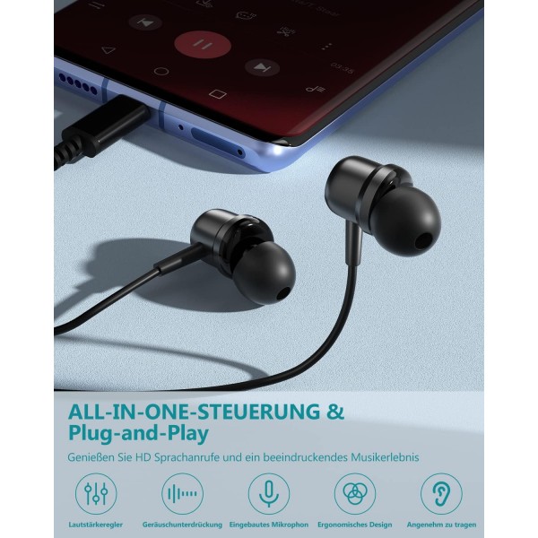USB C 헤드폰, 마이크 케이블이 있는 USB C 헤드폰 USB C 헤드셋 인이어 이어폰 유형 c for Samsung S23 S22 Ultra S21 S20 A53 A54 A33 A34 5G OnePlus 11 10 Pro Google Pixel 6a 7 Pro iPad 10