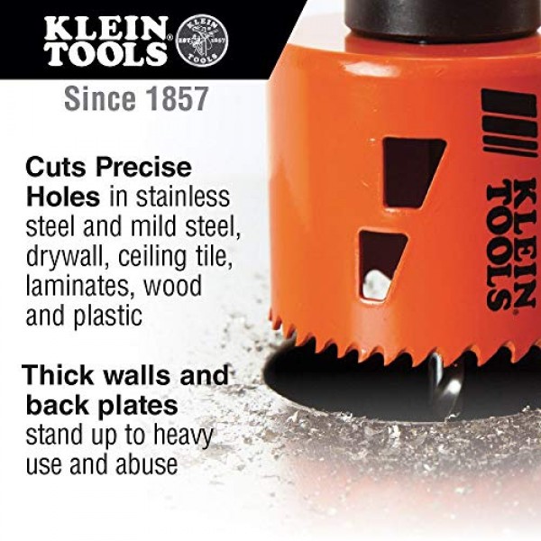 Klein Tools 31940 강철 절단용 바이메탈 구멍톱, 고강도 2 1/2인치 구멍톱